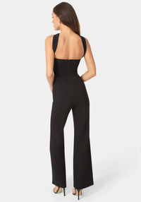 Back View-RUCHED BUST HALTER JUMPSUIT-BLACK/TRUFFLE
