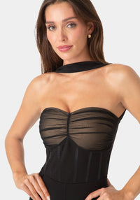Front View-RUCHED BUST HALTER JUMPSUIT-BLACK/TRUFFLE