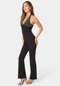 Side View-BEADED HALTER NECK JUMPSUIT-BLACK