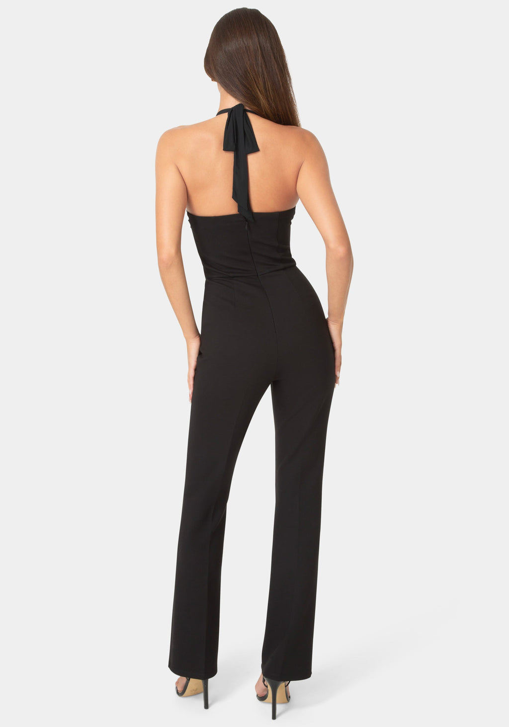Back View-BEADED HALTER NECK JUMPSUIT-BLACK