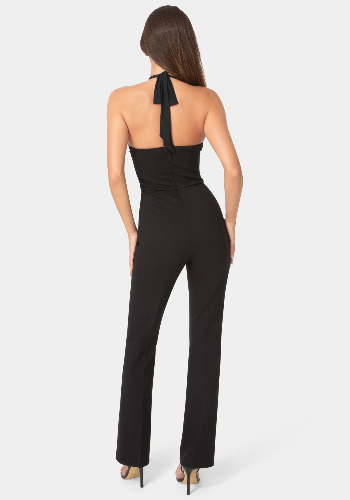 Back View-BEADED HALTER NECK JUMPSUIT-BLACK