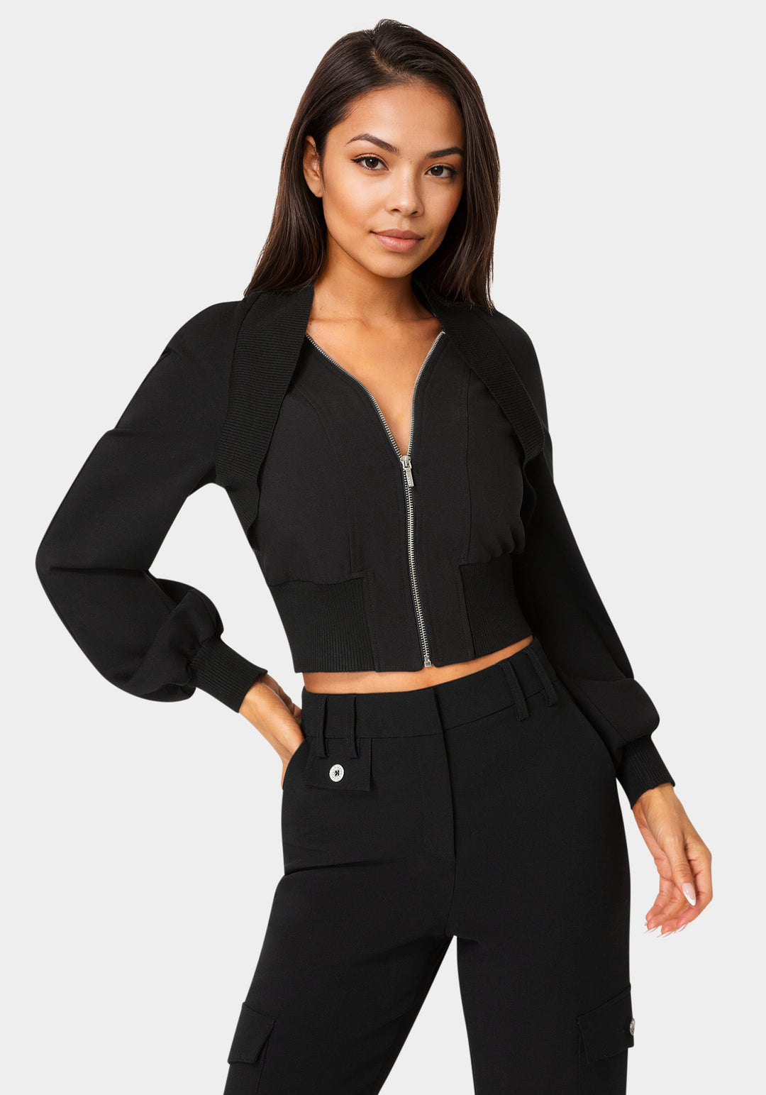 Front View-Bolero Illusion Slim Jacket-Black