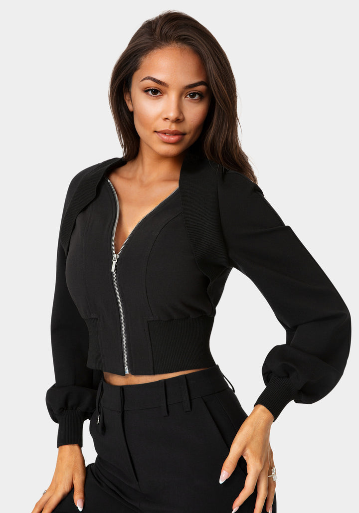 Side View-Bolero Illusion Slim Jacket-Black