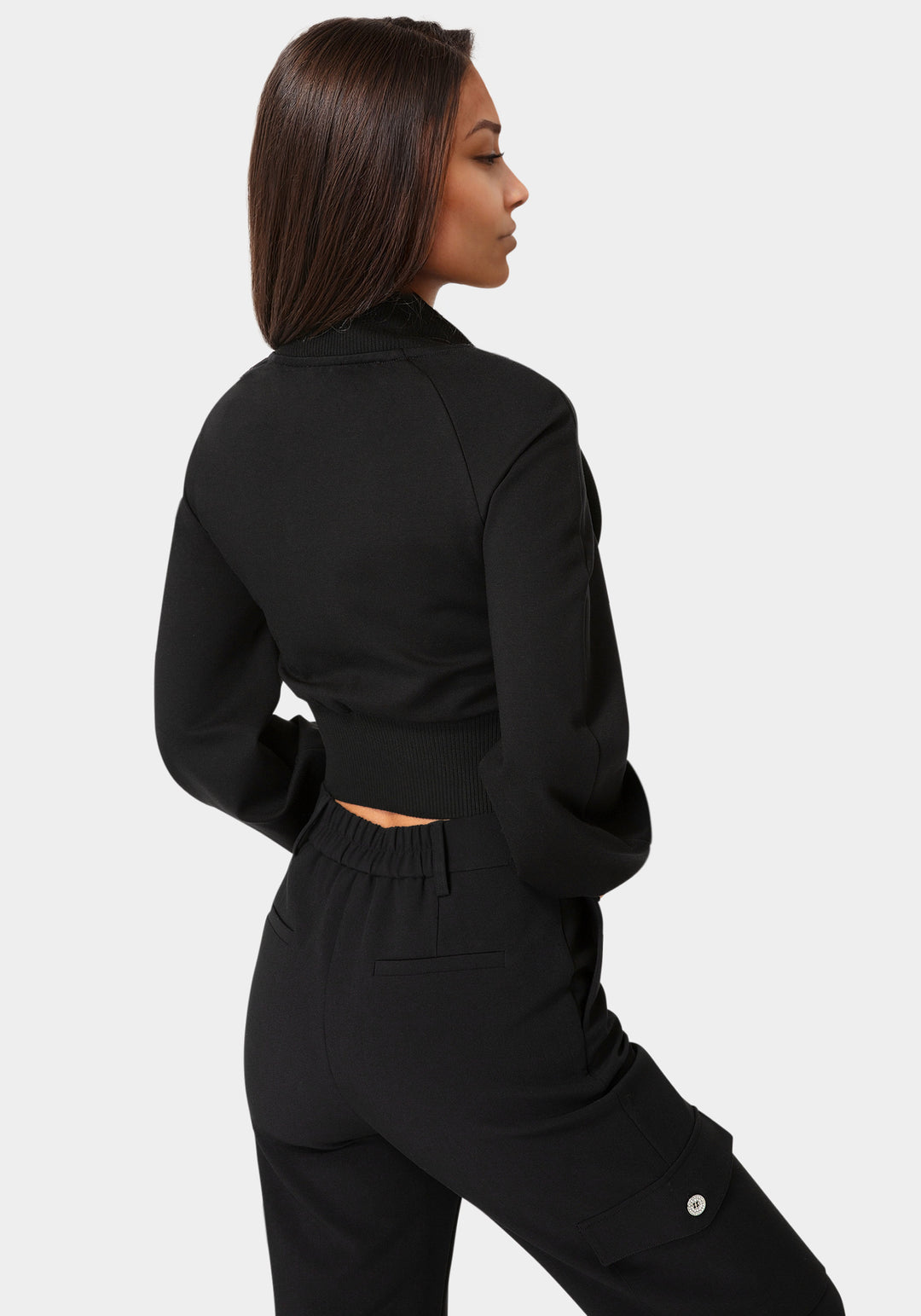 Back View-Bolero Illusion Slim Jacket-Black