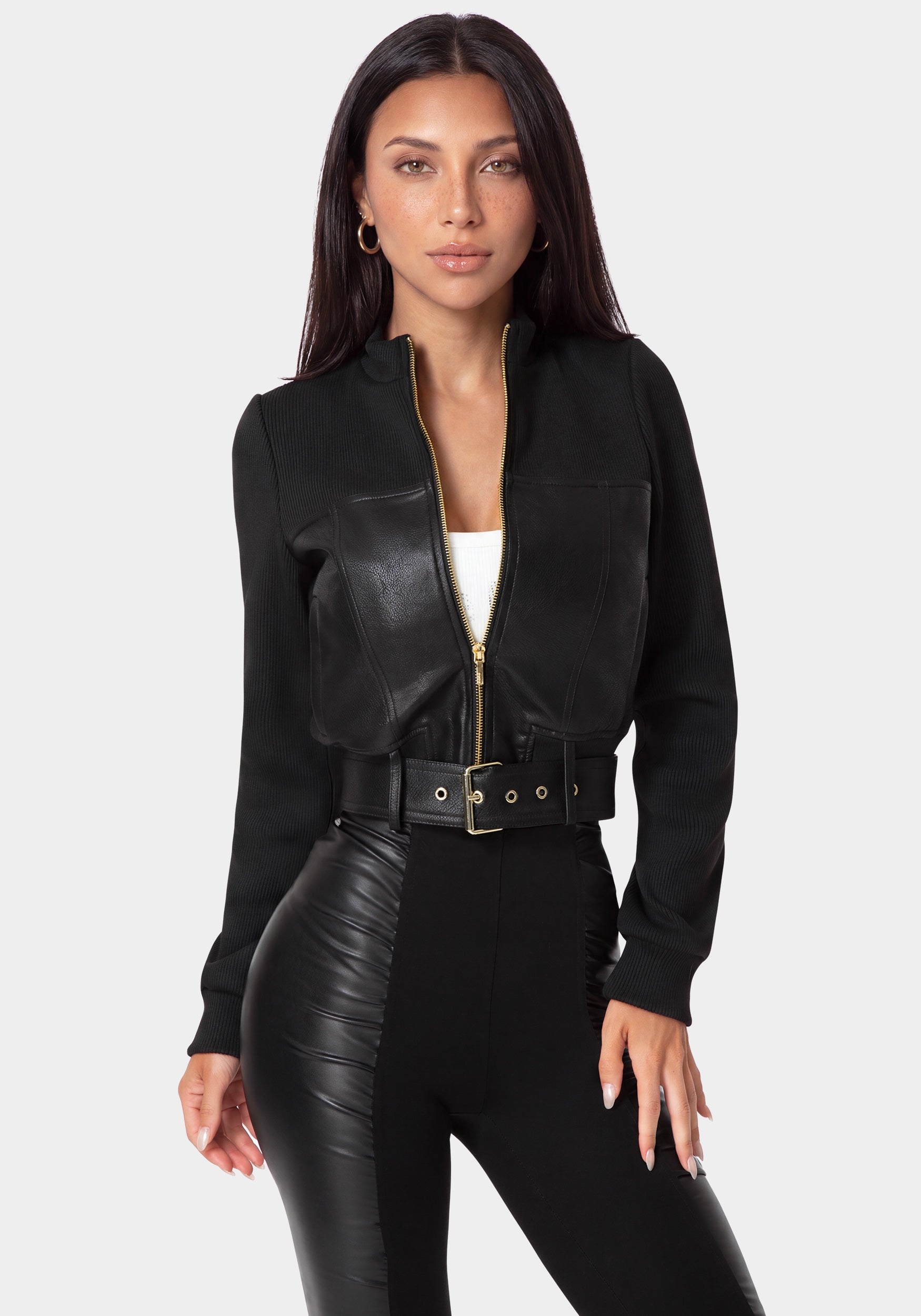 Front View-MOTOR BIKE JACKET-BLACK