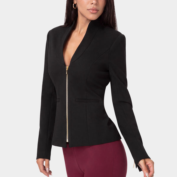 Side View-TAILORED STRETCH BLAZER-BLACK