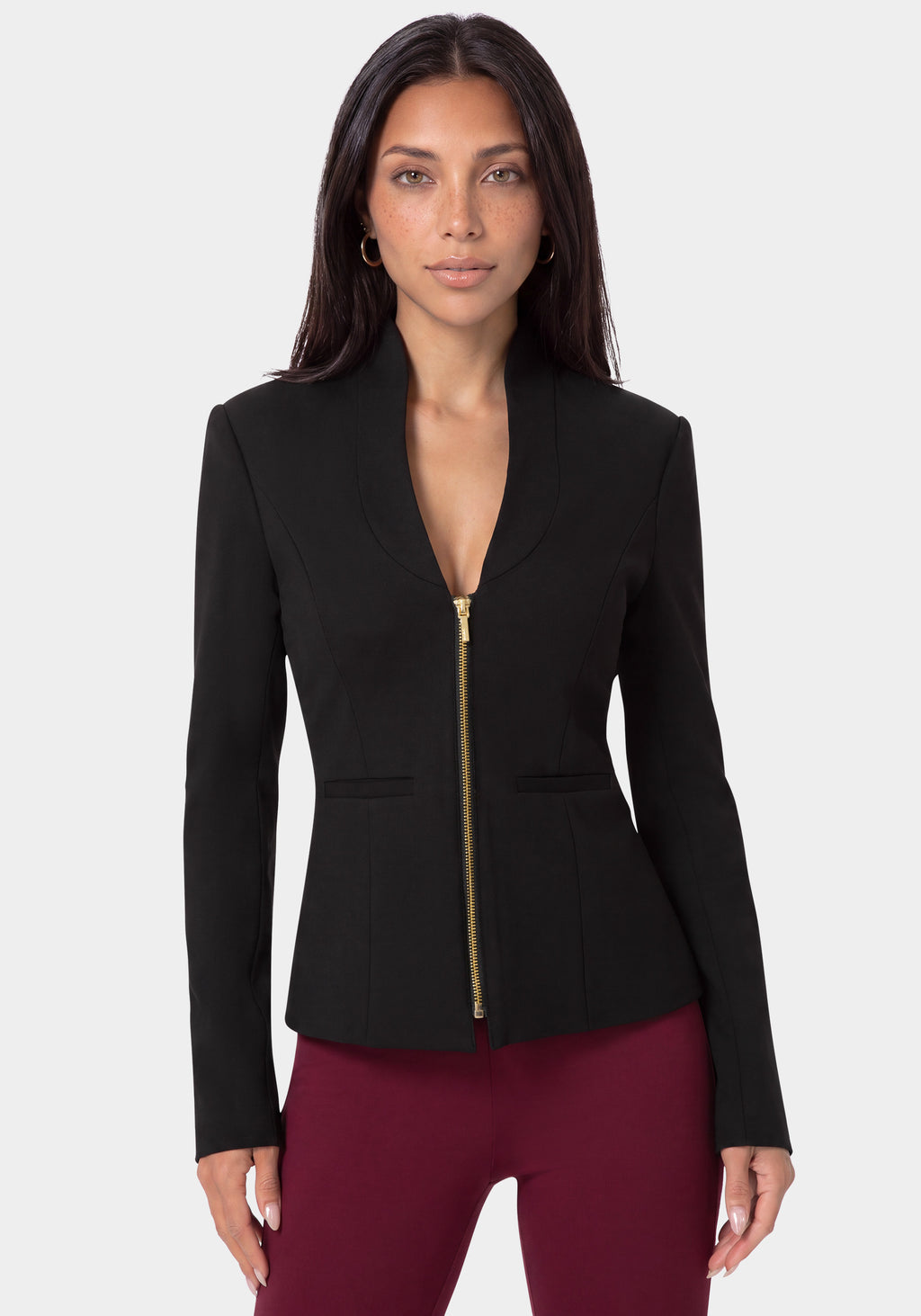 Front View-TAILORED STRETCH BLAZER-BLACK