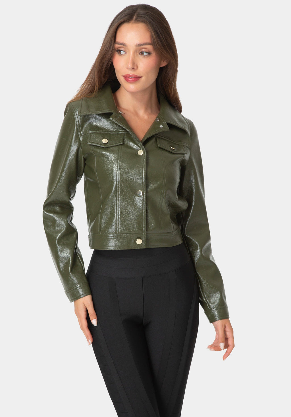 Detail View-FAUX FUR SHORT JACKET-VELVET GREEN