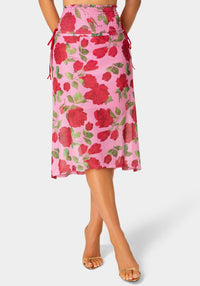 Front View-Floral Rinted Mesh Maxi Skirt-Rose Seduction Print