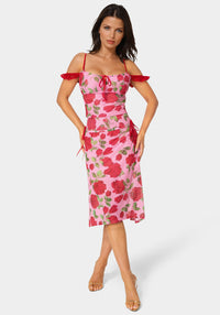 Detail View-Floral Rinted Mesh Maxi Skirt-Rose Seduction Print