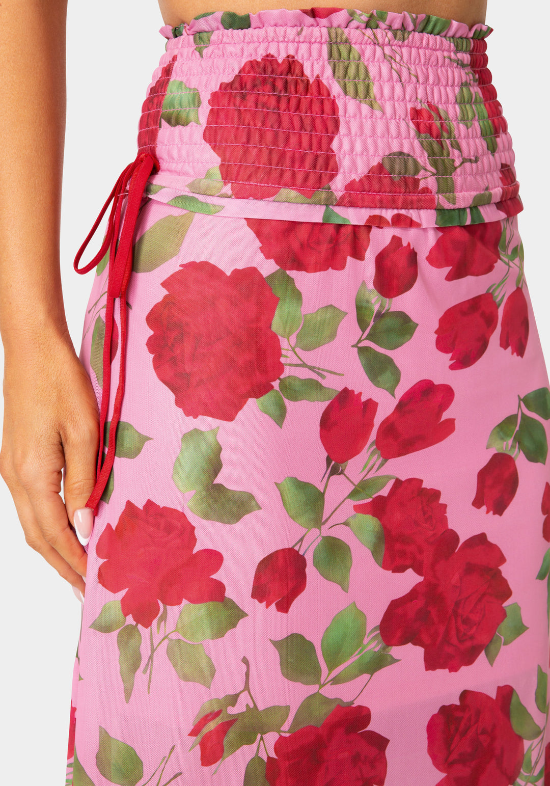 Other View-Floral Rinted Mesh Maxi Skirt-Rose Seduction Print