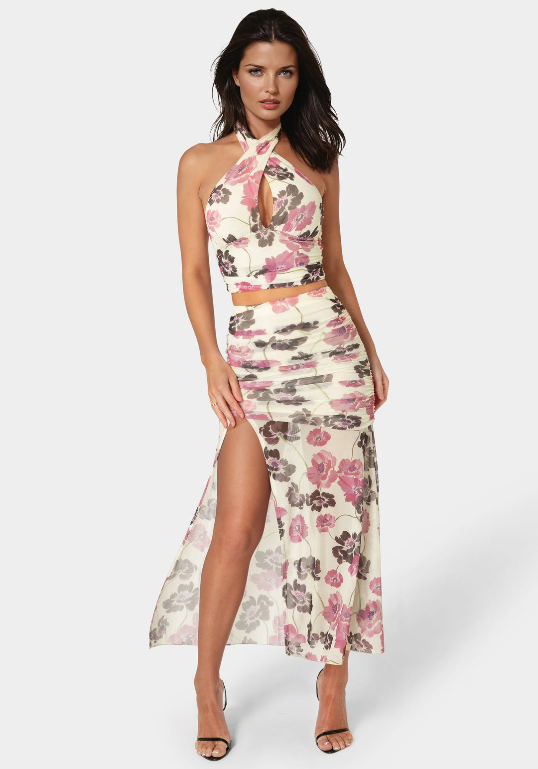 Detail View-Maxi Mesh Shirred Skirt-Wild Garden Prt