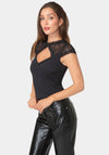 Lace Cap Sleeve Rib Knit Top