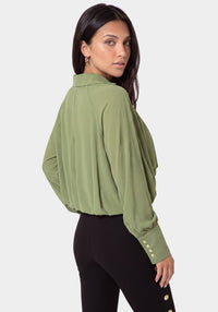 Back View-SHEER BUBBLE BLOUSE-SAGE GREEN