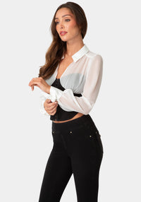 Side View-Corset  Blouse-BLACK/WHITE ALYSSUM