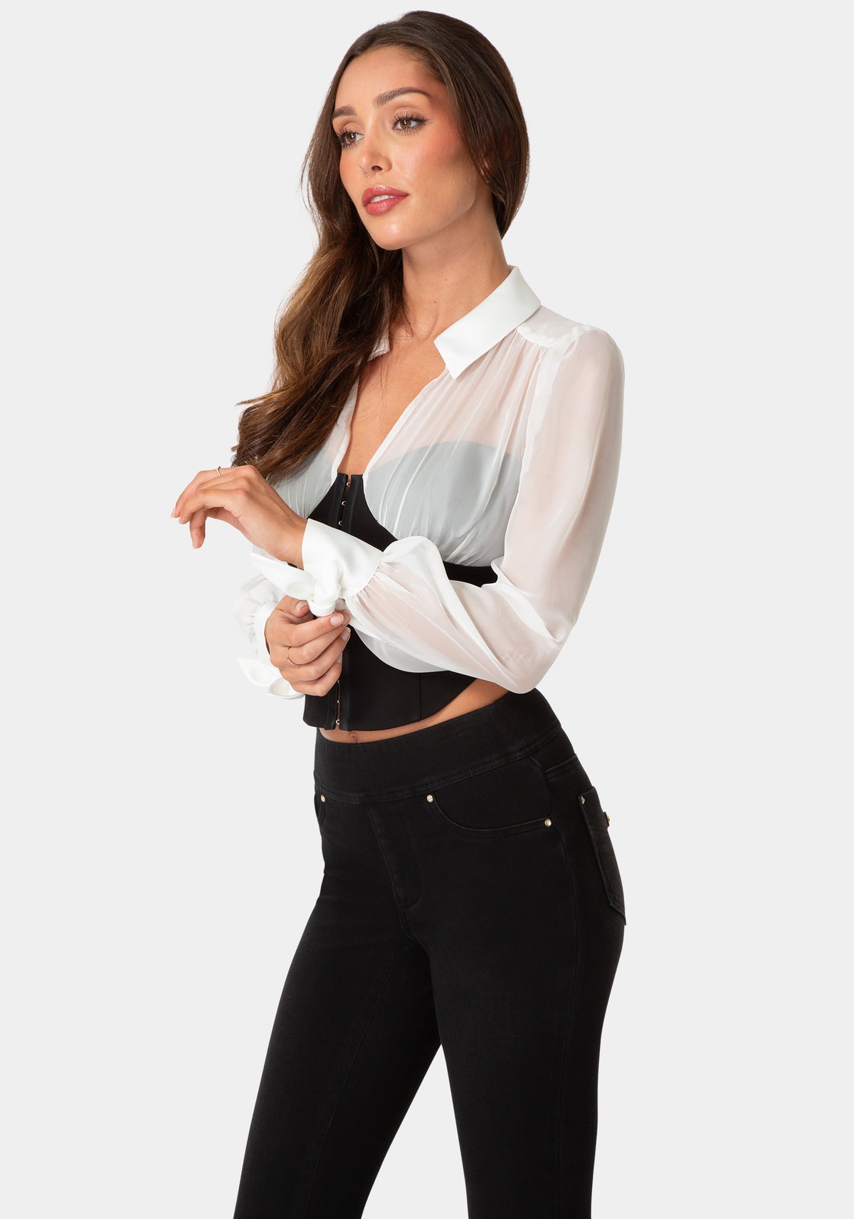 Side View-Corset  Blouse-BLACK/WHITE ALYSSUM