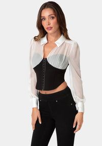 Front View-Corset  Blouse-BLACK/WHITE ALYSSUM