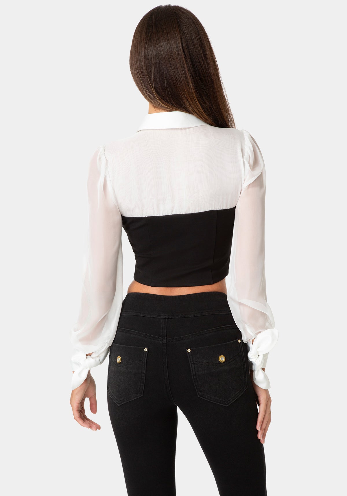 Back View-Corset  Blouse-BLACK/WHITE ALYSSUM