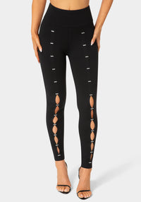 Front View-Ladies Knit Leggings-Black