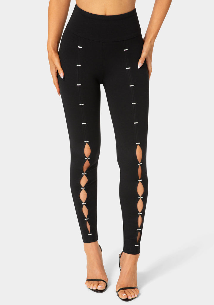 Front View-Ladies Knit Leggings-Black