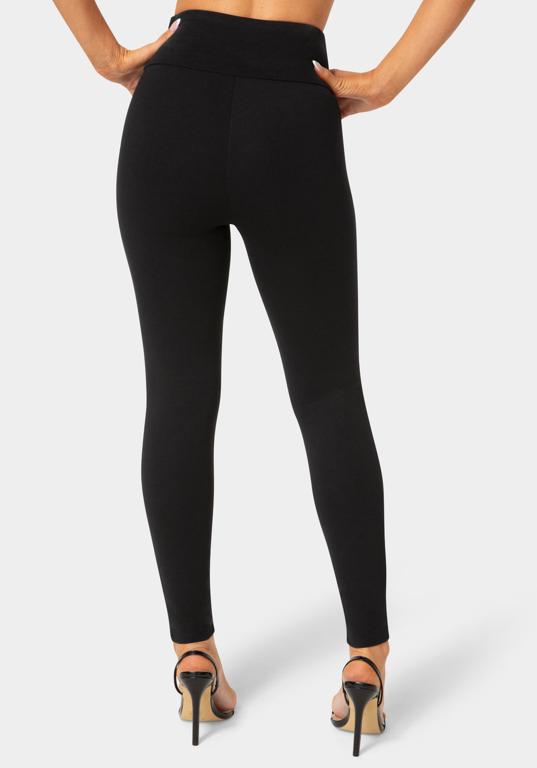 Back View-Ladies Knit Leggings-Black