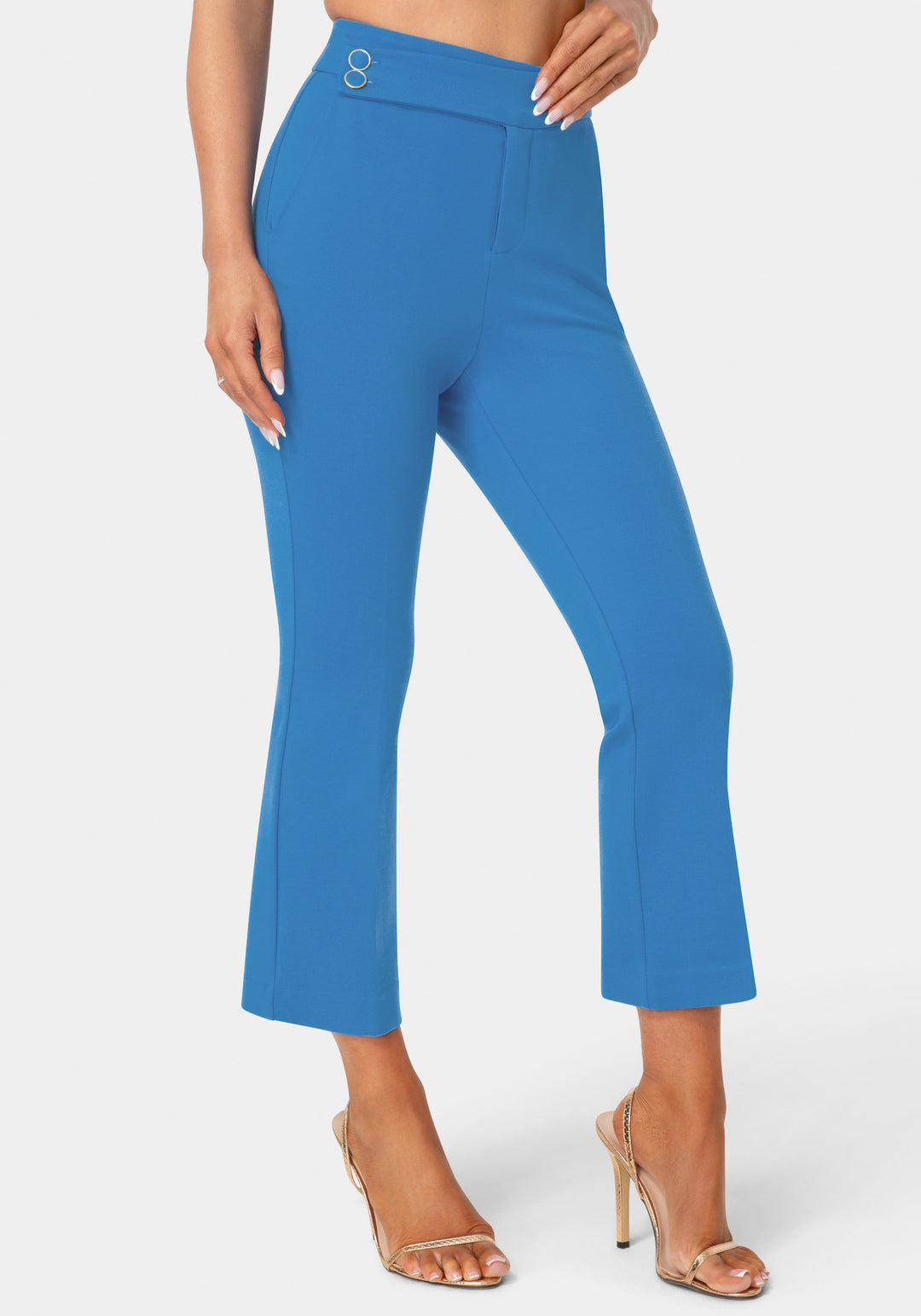 Side View - Natural Waist Cropped Flare Leg Pant - Cool Desire