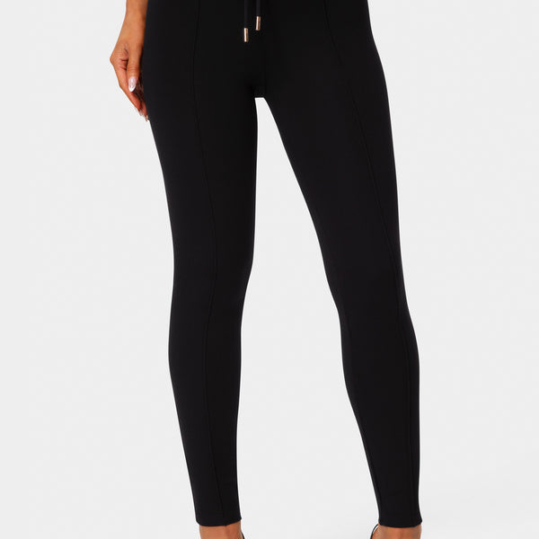 Front view - High Waist Thin Belts Legging - Black