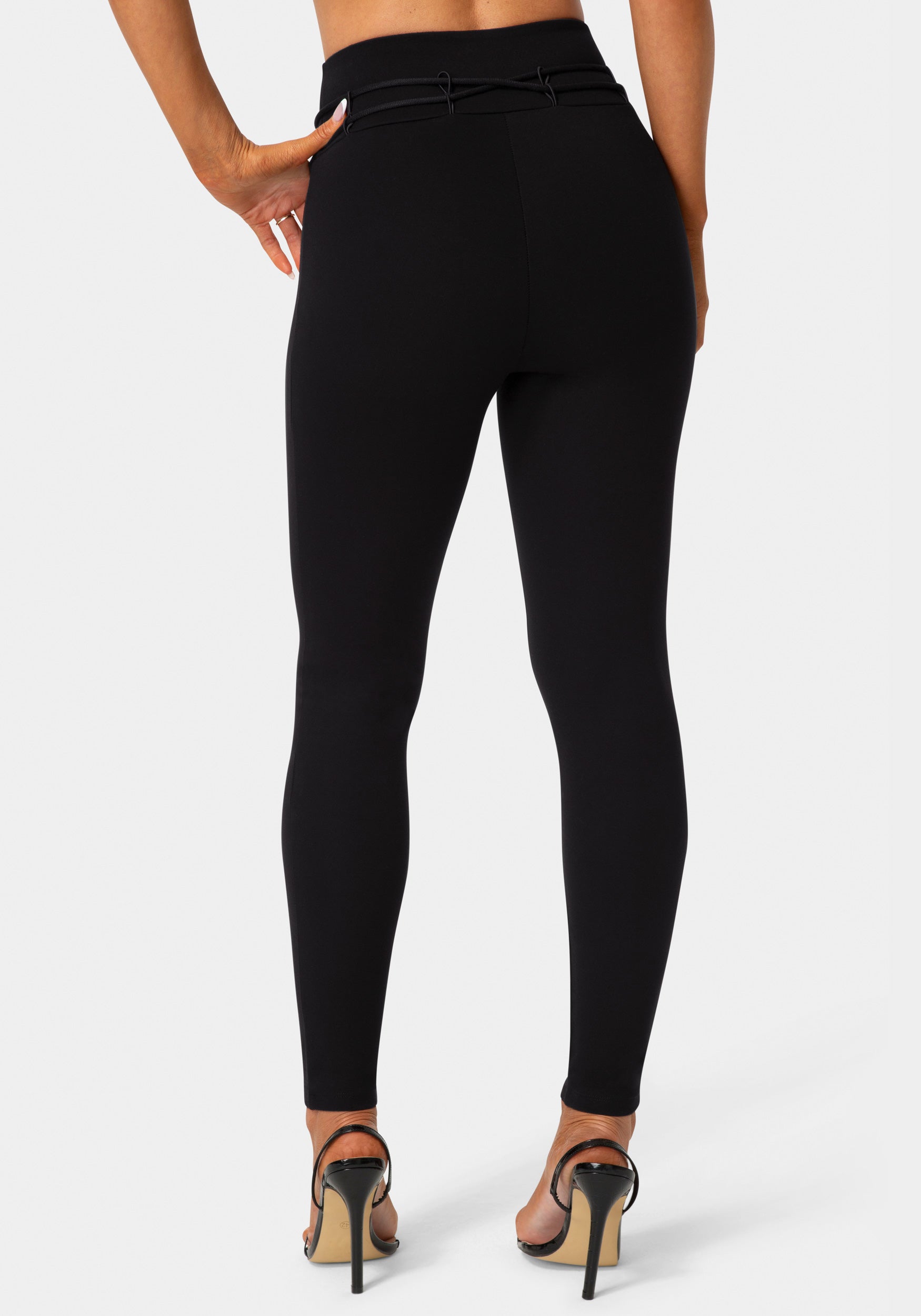 Back view - High Waist Thin Belts Legging - Black