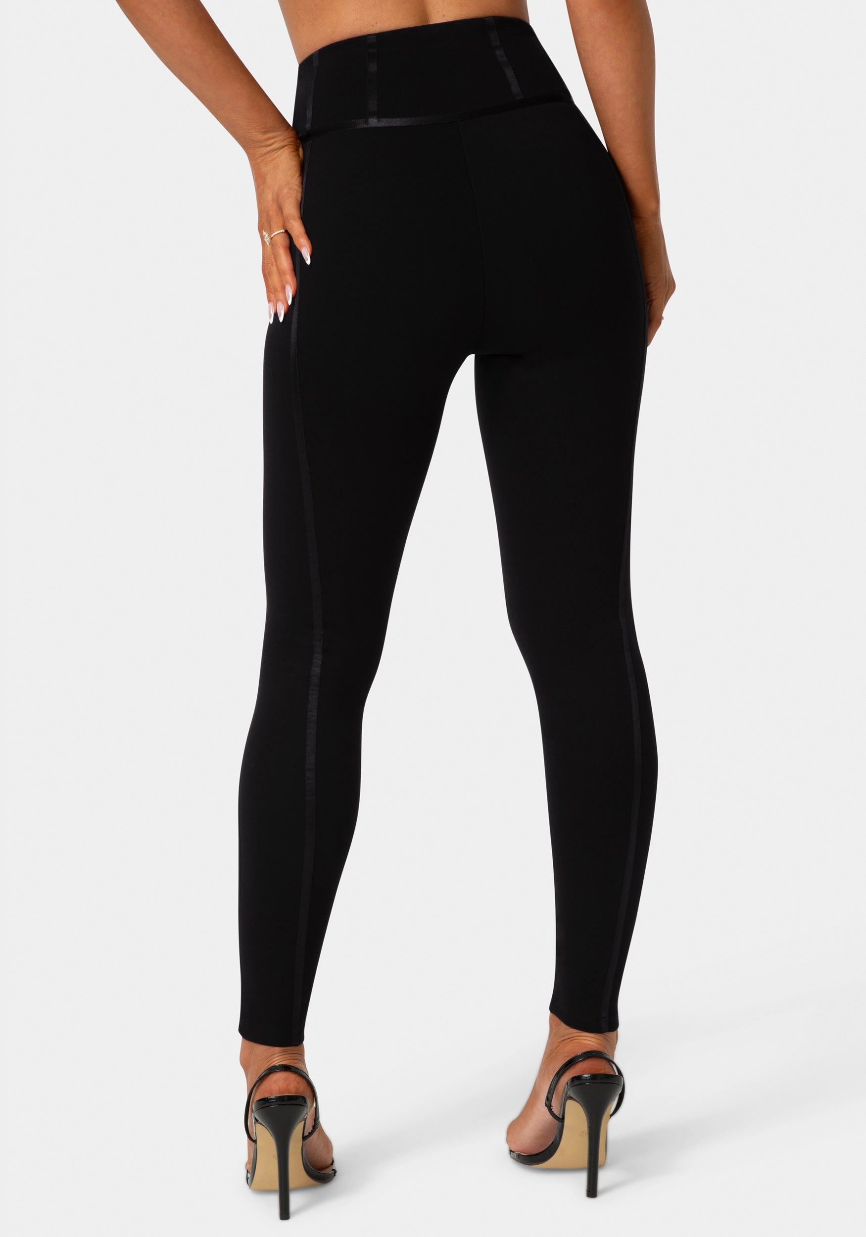 Back View - High Waist Corset Illusion Legging - Black