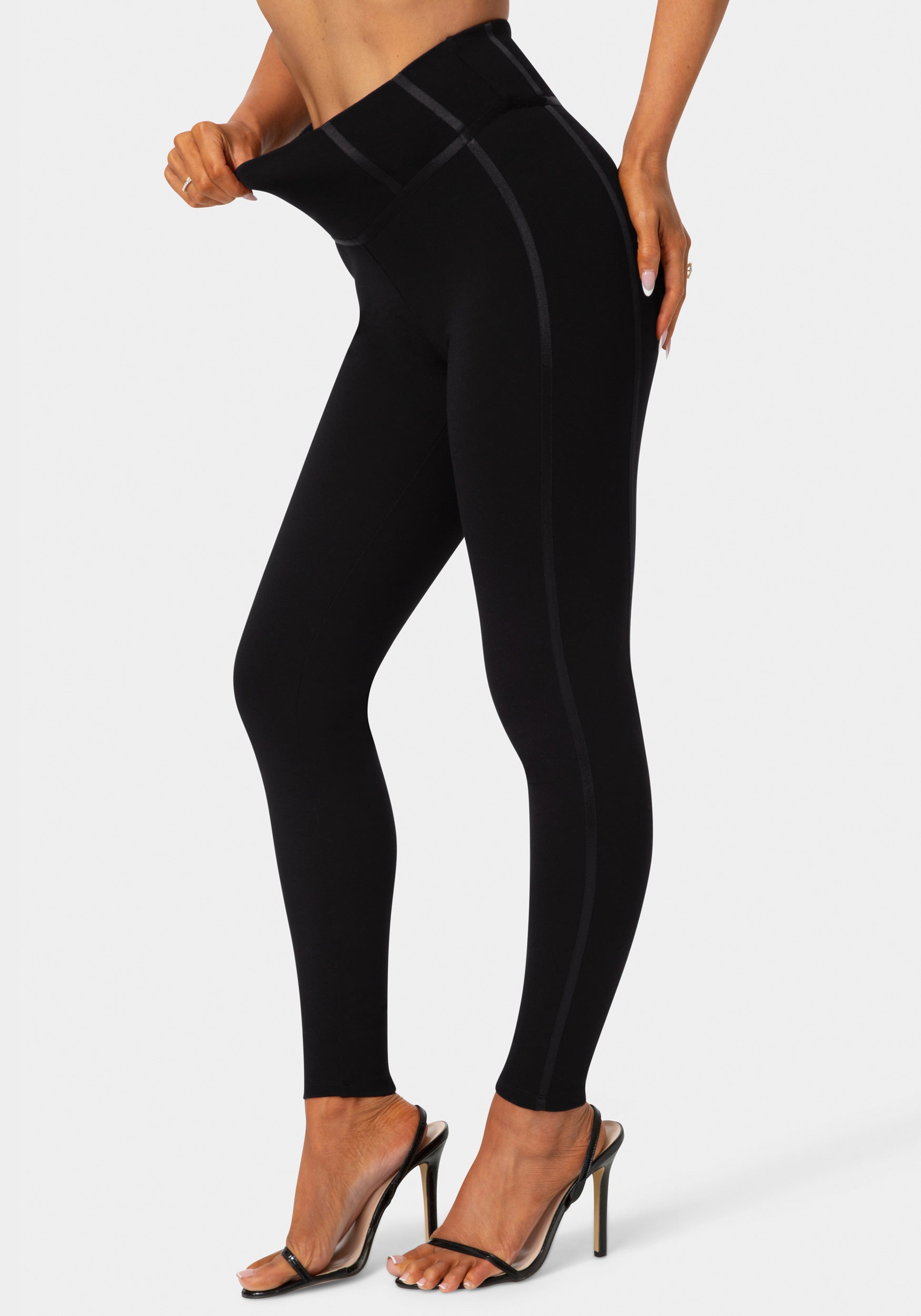Side View - High Waist Corset Illusion Legging - Black