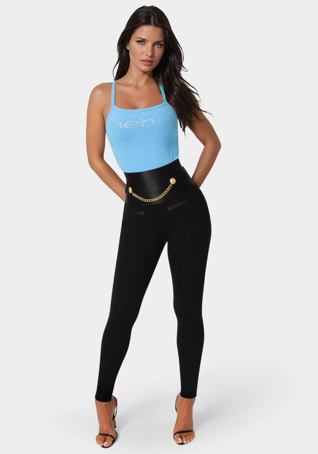 Additional View - Satiny High Waist Gold Chain Legging - Black