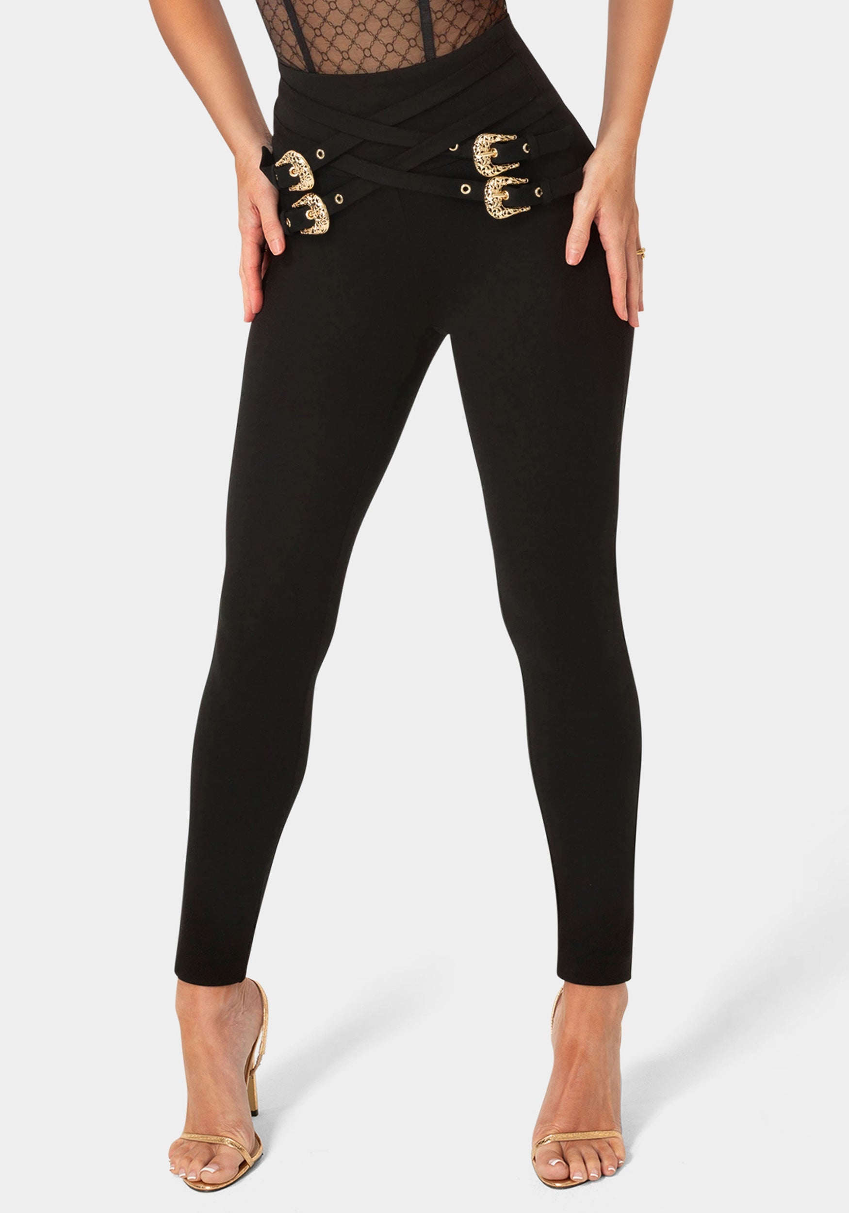 Side View-High Waisted Belted Legging-Black