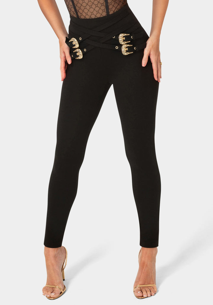 Side View-High Waisted Belted Legging-Black