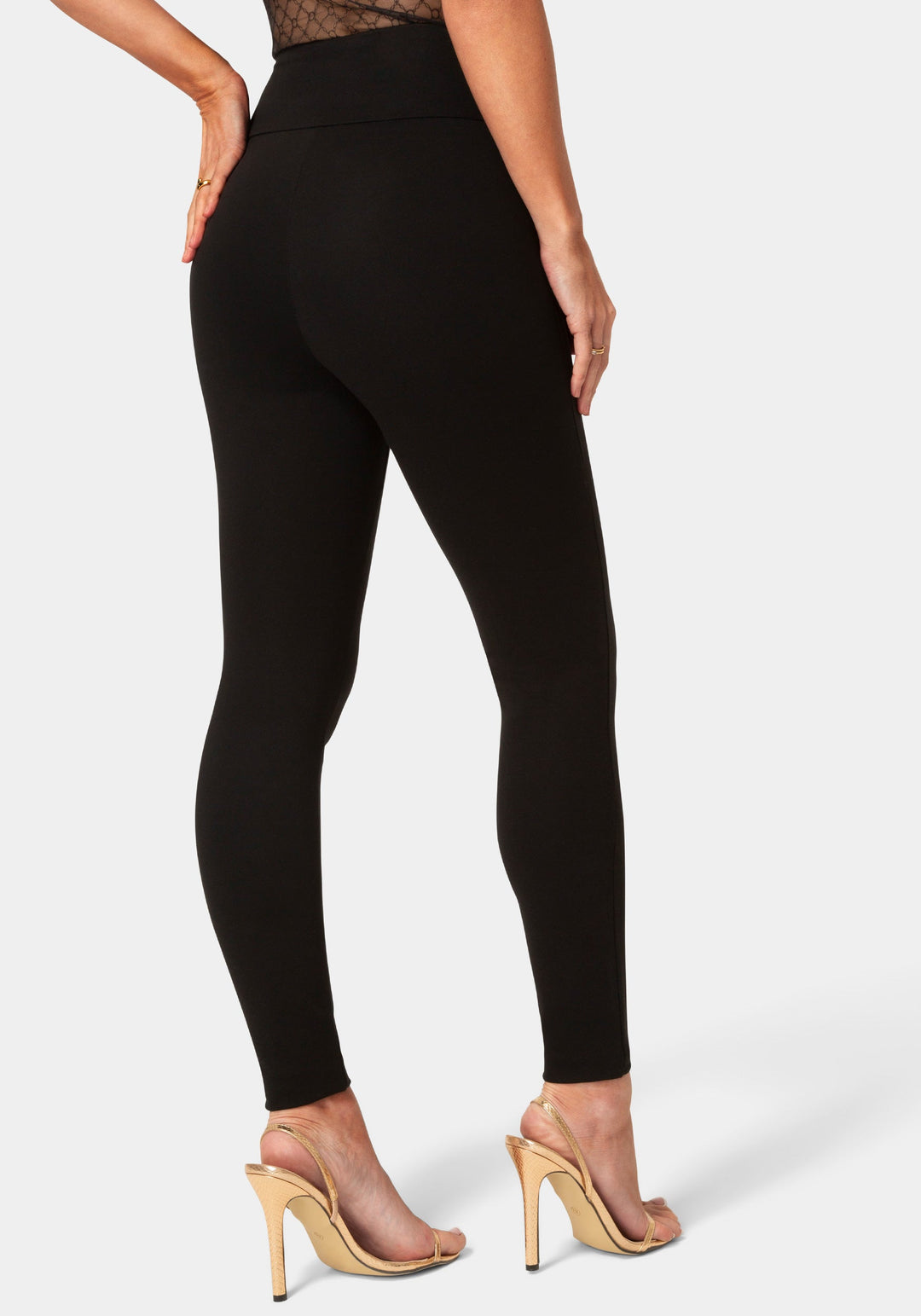Back View-High Waisted Belted Legging-Black