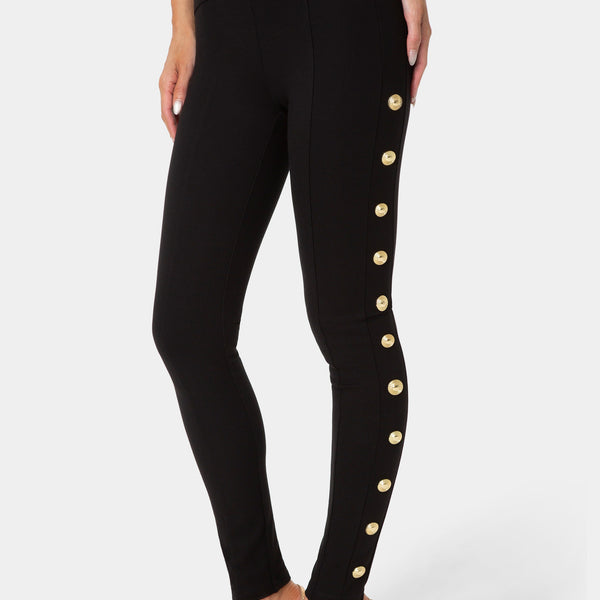 Front View-NATURAL WAIST GOLD DETAIL LEGGING-BLACK