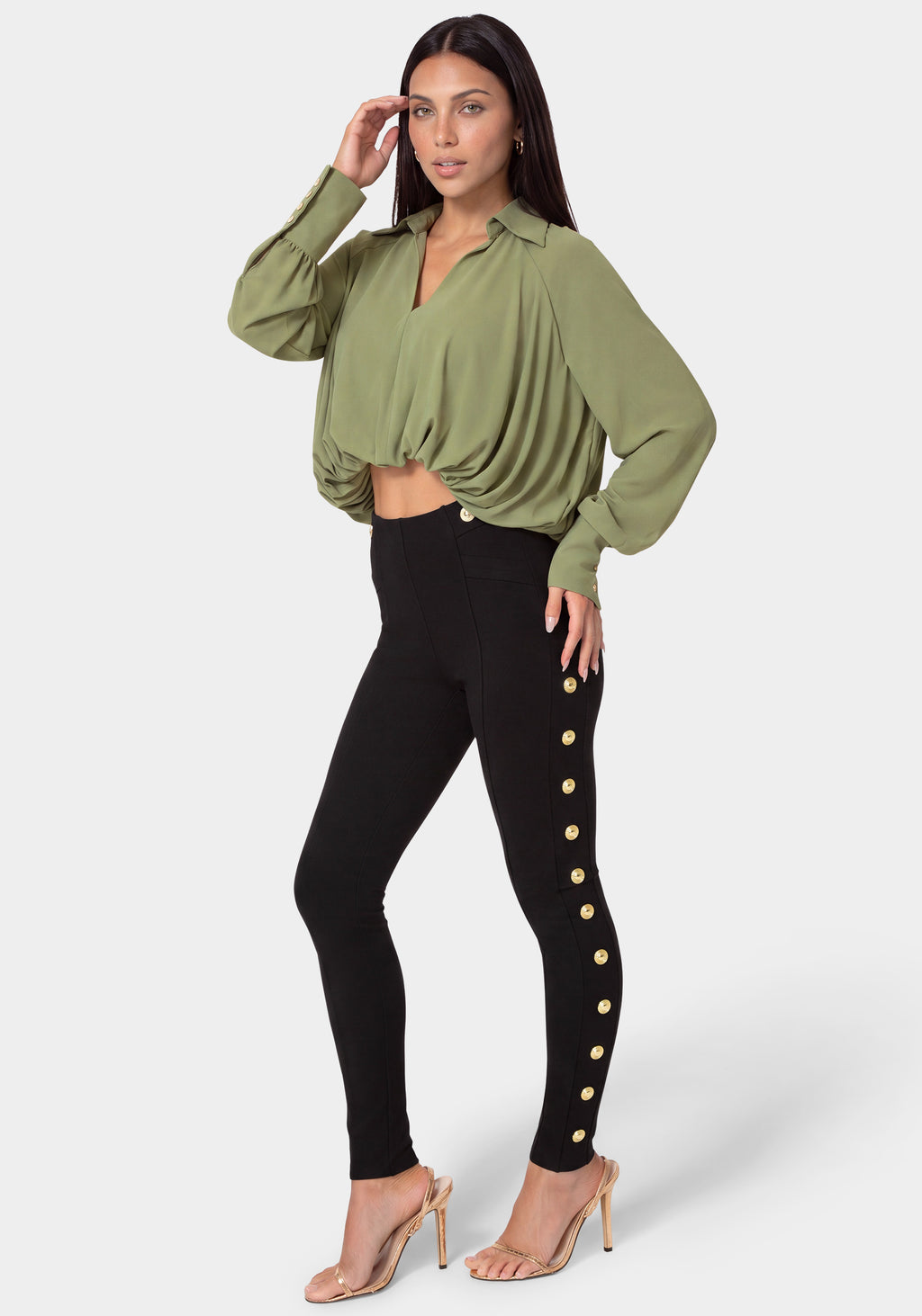Side View-NATURAL WAIST GOLD DETAIL LEGGING-BLACK