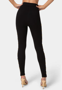 Back View-NATURAL WAIST GOLD DETAIL LEGGING-BLACK