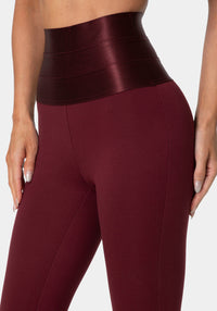 Side View-HIGH WAIST SATIN ELASTIC WAISTBAND  LEGGING-DARK CHERRY