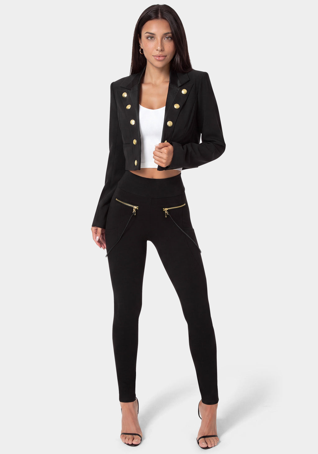 Detail View-NATURAL WAIST  ZIPPER CHAIN DETAIL LEGGING-BLACK