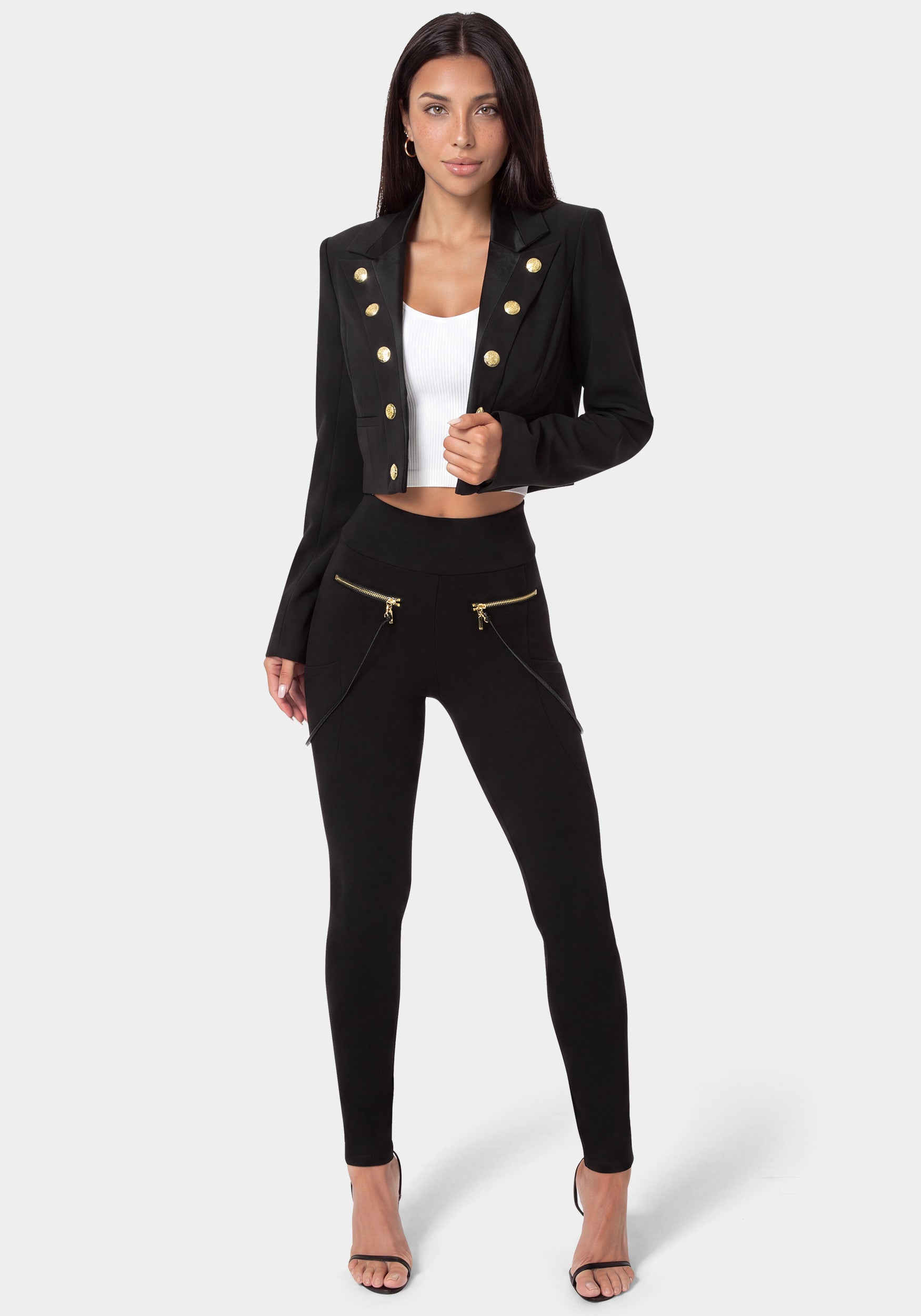 Detail View-NATURAL WAIST  ZIPPER CHAIN DETAIL LEGGING-BLACK