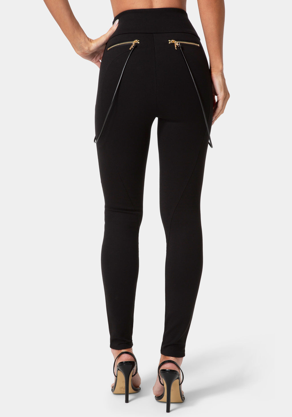 Back View-NATURAL WAIST  ZIPPER CHAIN DETAIL LEGGING-BLACK
