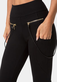 Side View-NATURAL WAIST  ZIPPER CHAIN DETAIL LEGGING-BLACK
