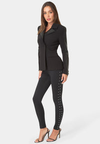 Detail View-RHINESTONE HIGH WAISTED LEGGINGS-BLACK