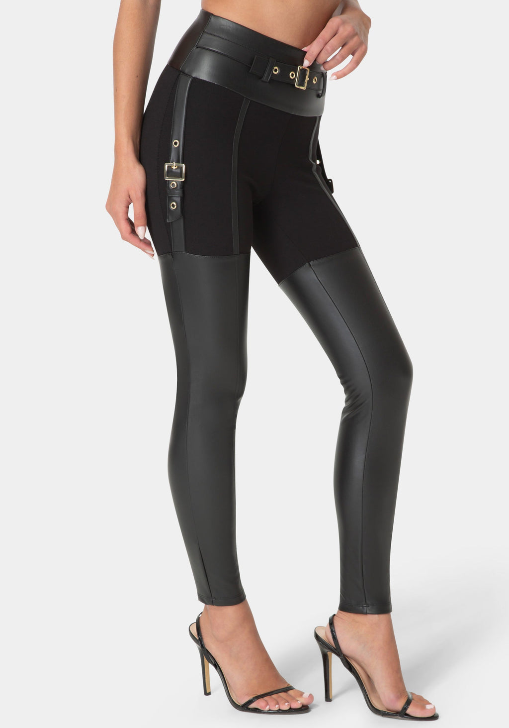 Side View-VEGAN LEATHER HIGH WAISTED LEGGING-BLACK