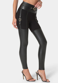 Side View-VEGAN LEATHER HIGH WAISTED LEGGING-BLACK