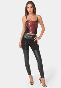 Front View-VEGAN LEATHER HIGH WAISTED LEGGING-BLACK