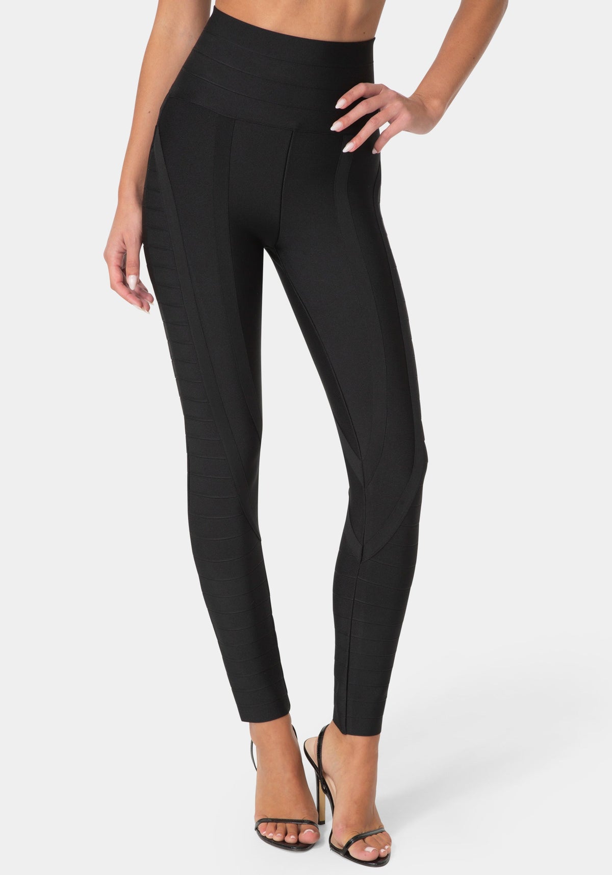 Front View-HIGH WAISTED BANDAGE LEGGING-BLACK