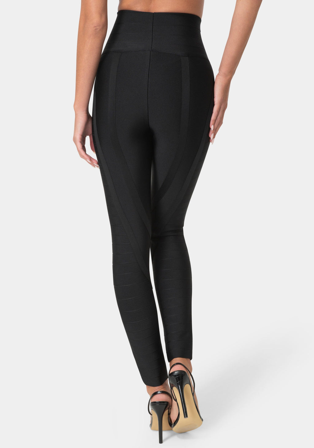 Back View-HIGH WAISTED BANDAGE LEGGING-BLACK