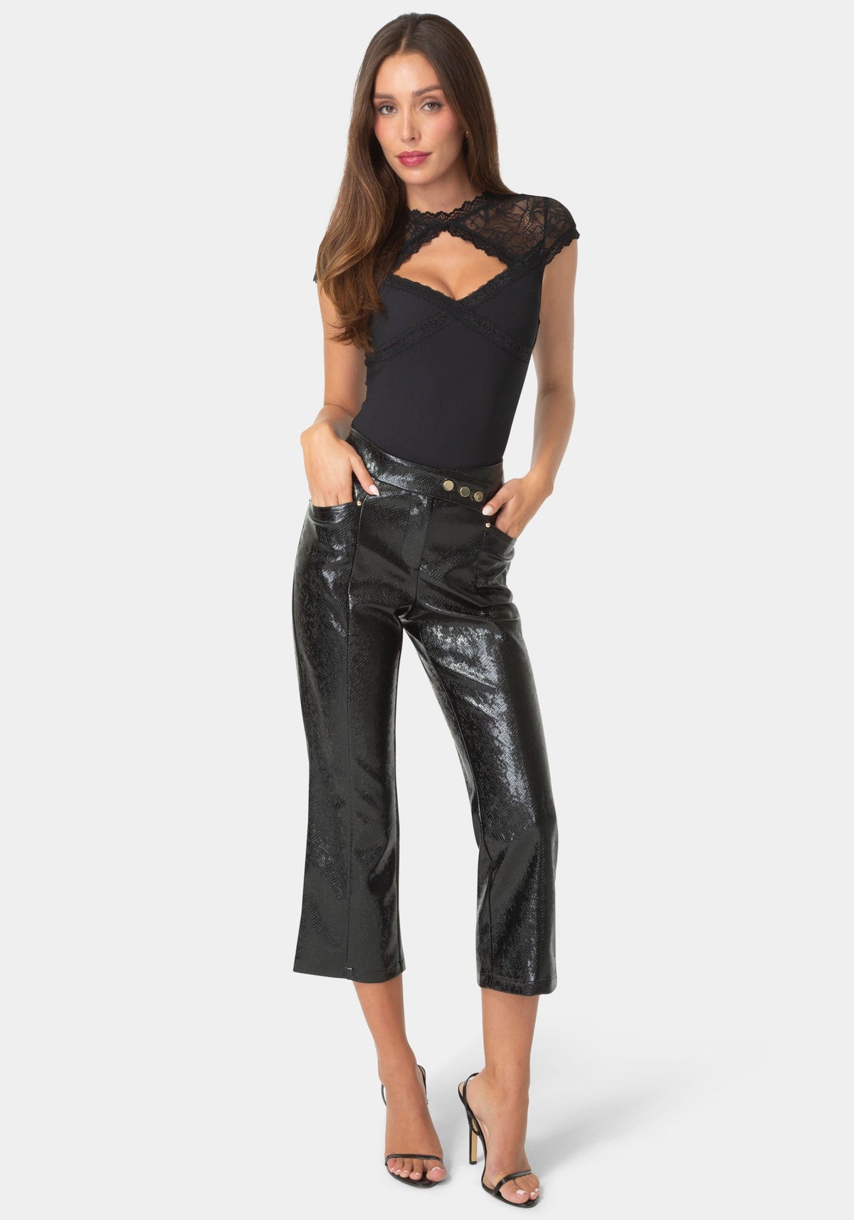 Detail View-VEGAN LEATHER CROPPED LEG PANTS-BLACK