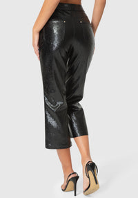 Back View-VEGAN LEATHER CROPPED LEG PANTS-BLACK